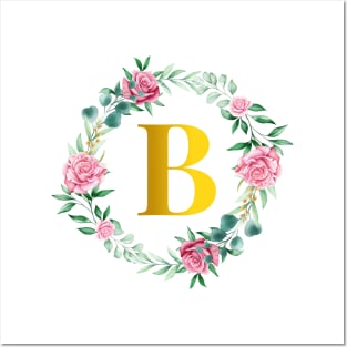 Floral Initial Wreath Monogram letter B Posters and Art